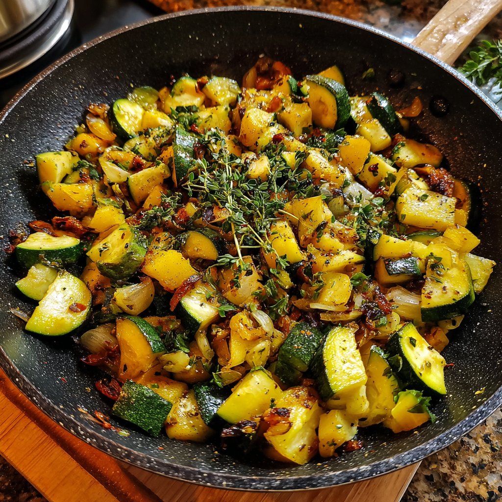 Gemüsepfanne mit Zucchini und Knoblauch
