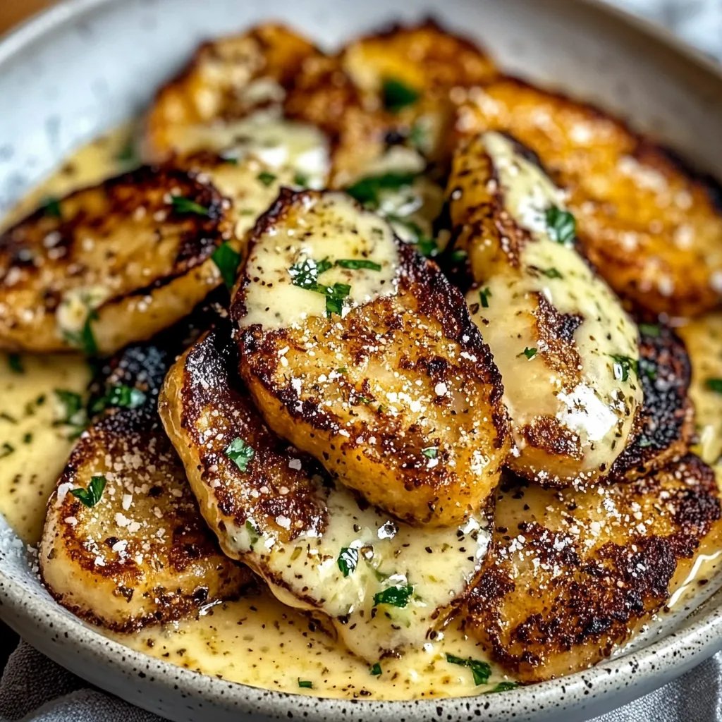 Zartes Parmesan-Hähnchen in sahniger Knoblauchsoße