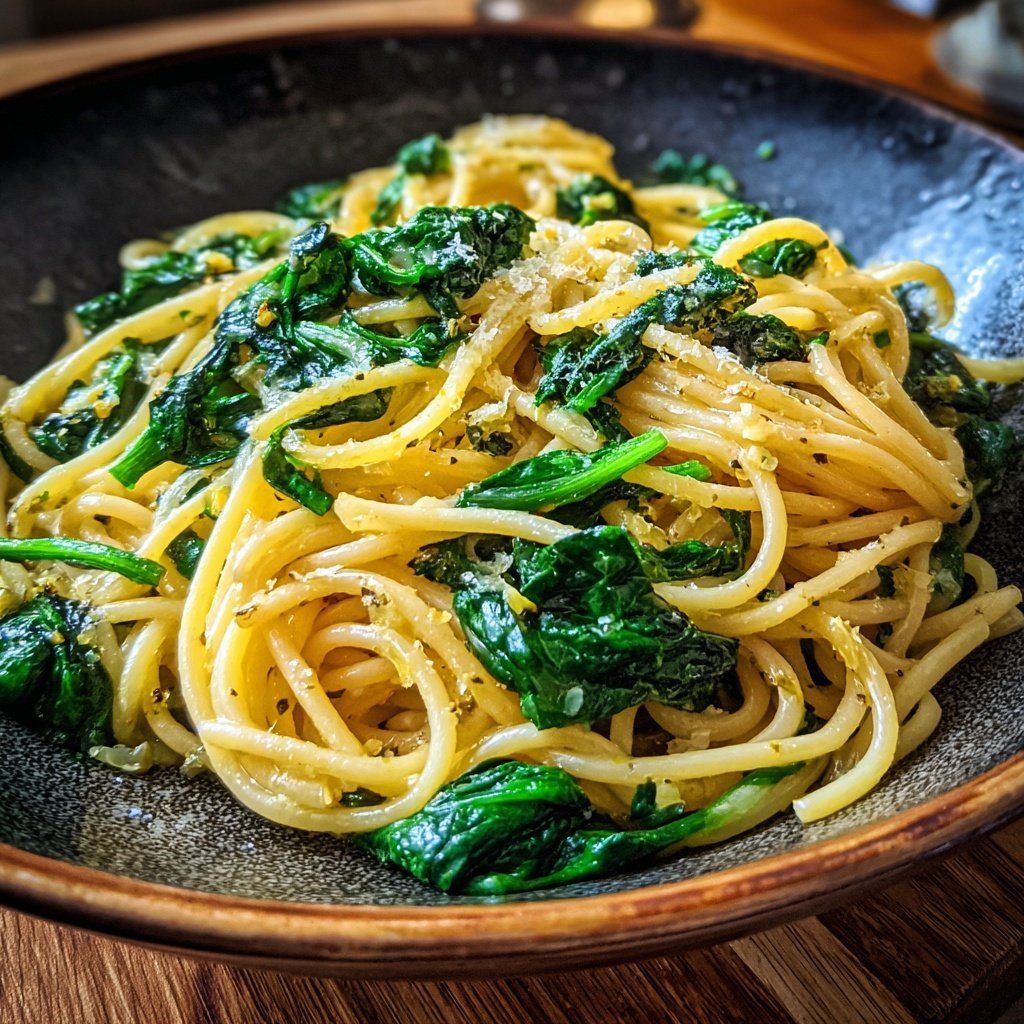 Spaghetti mit Spinat und Knoblauch