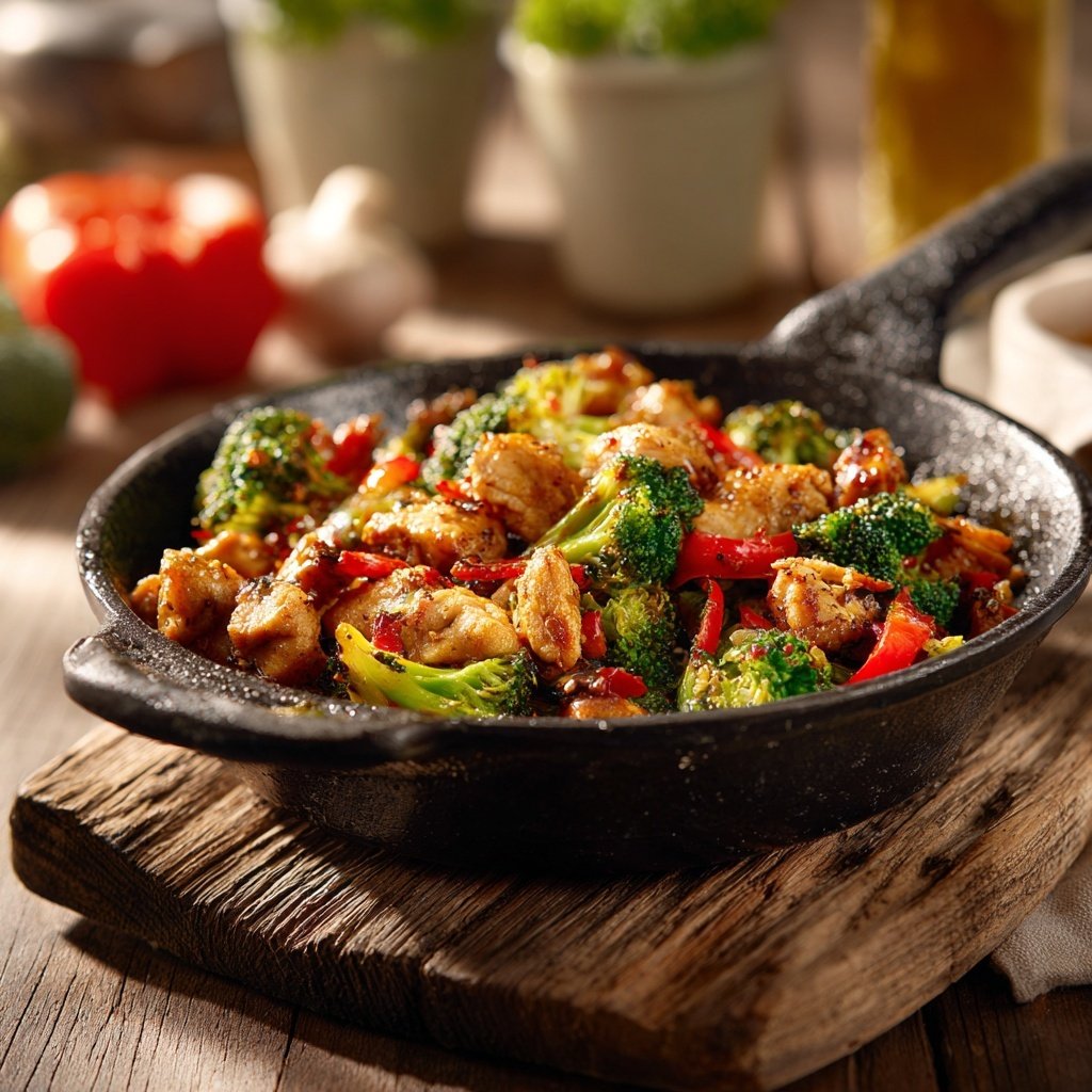 Kalorienarme Hähnchenpfanne Mit Brokkoli Und Paprika