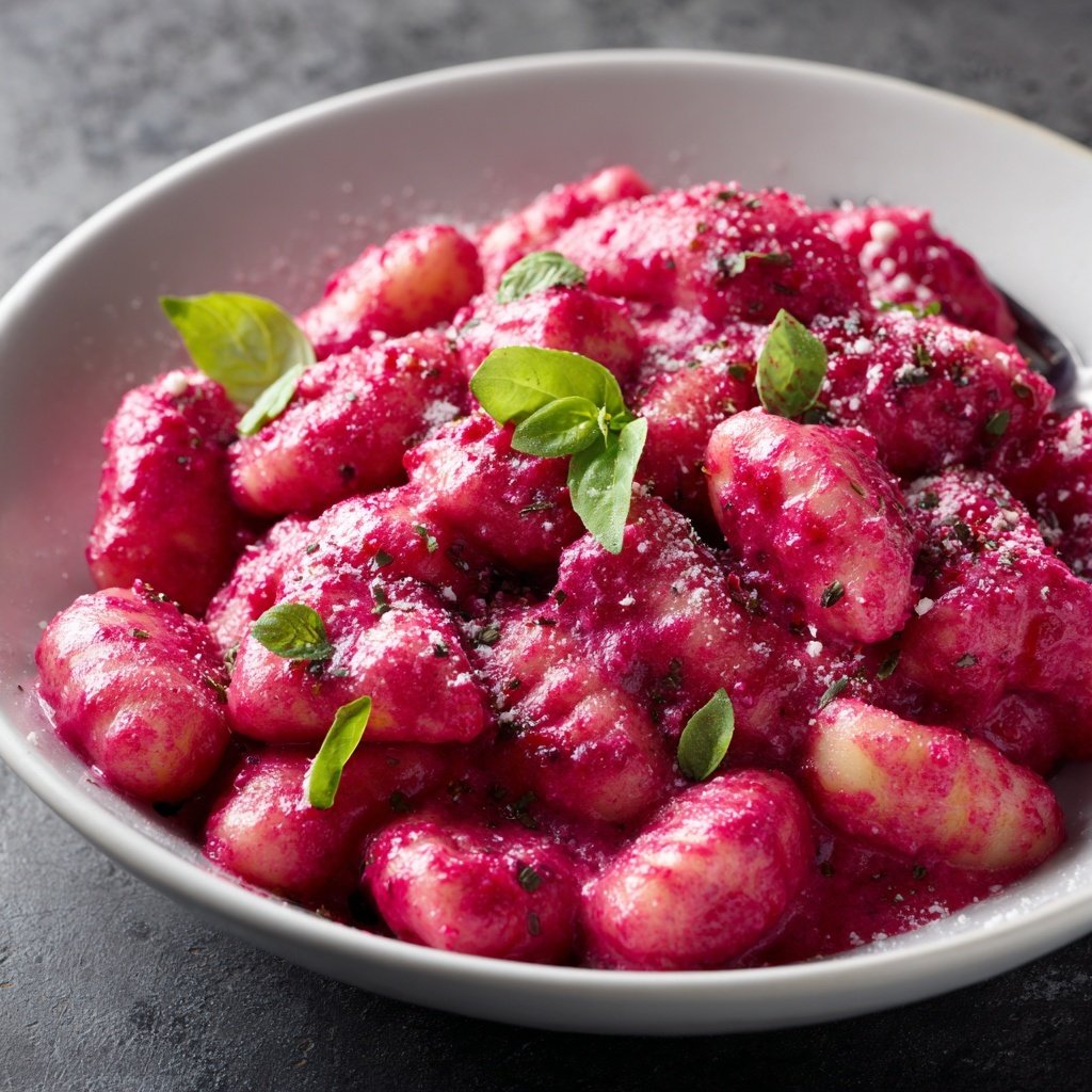 Gnocchi mit rosa Rote-Bete-Sauce