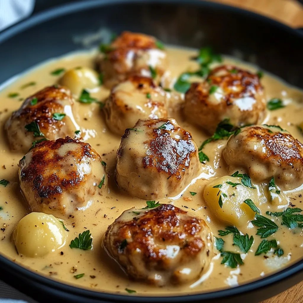 Hackbällchen in cremiger Sauce mit Kartoffelpüree