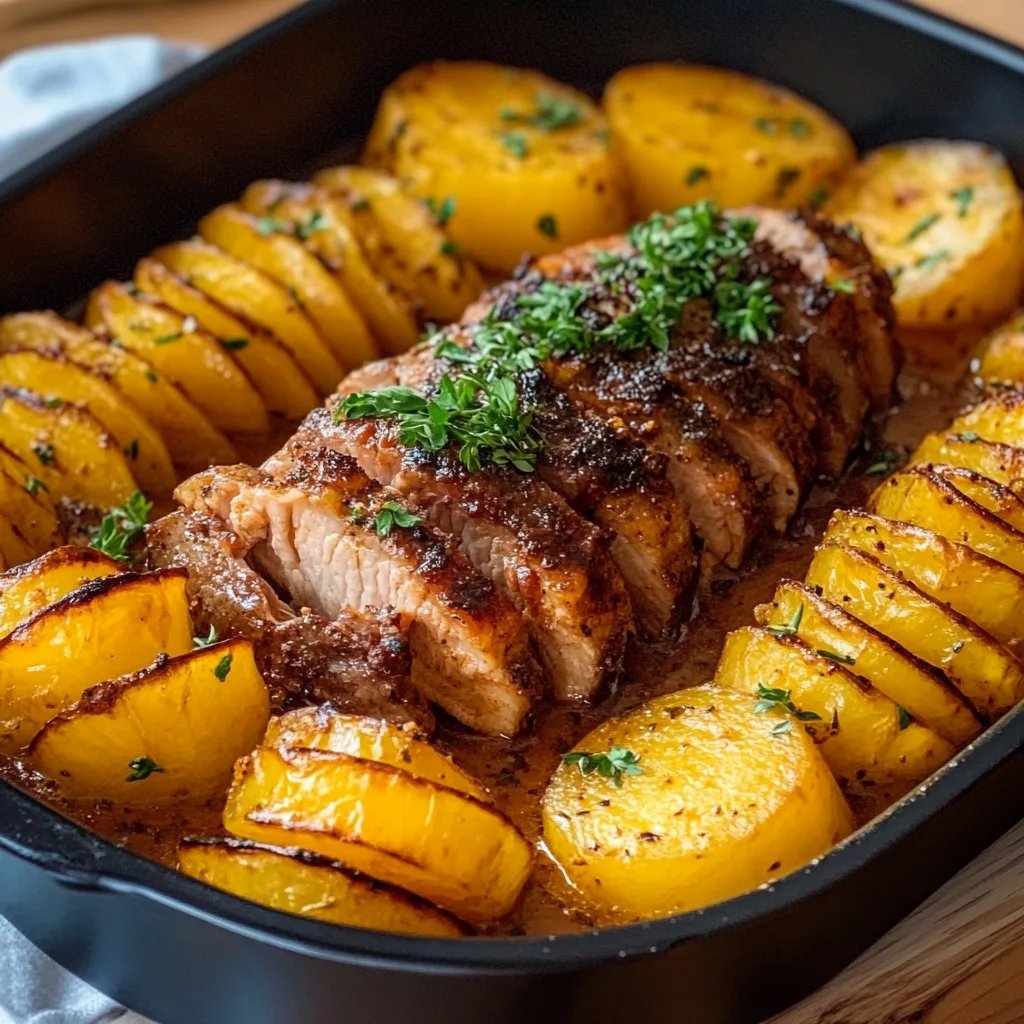 Mediterranes Schweinefilet auf Kartoffelgratin