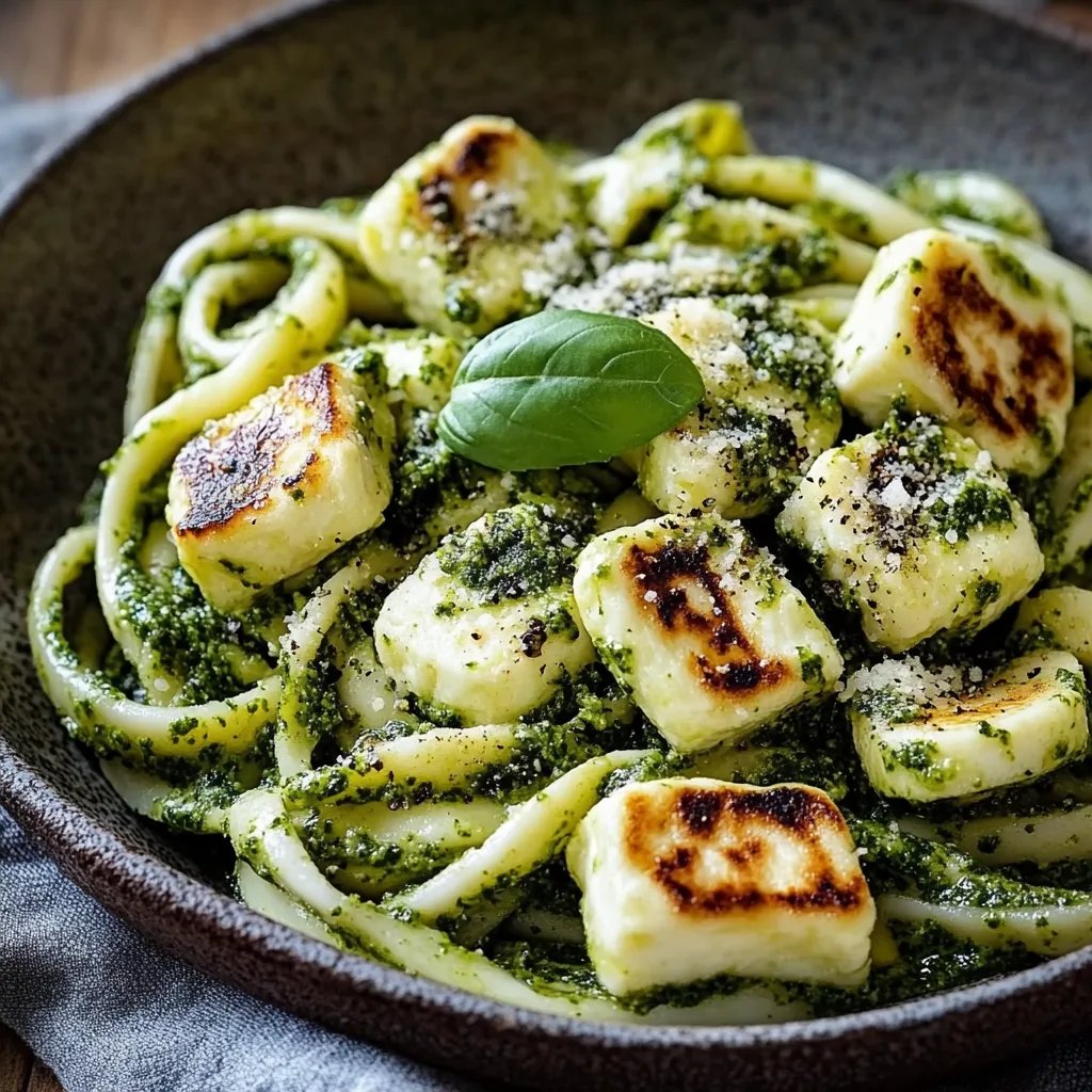 Halloumi mit Zucchini-Pesto-Nudeln